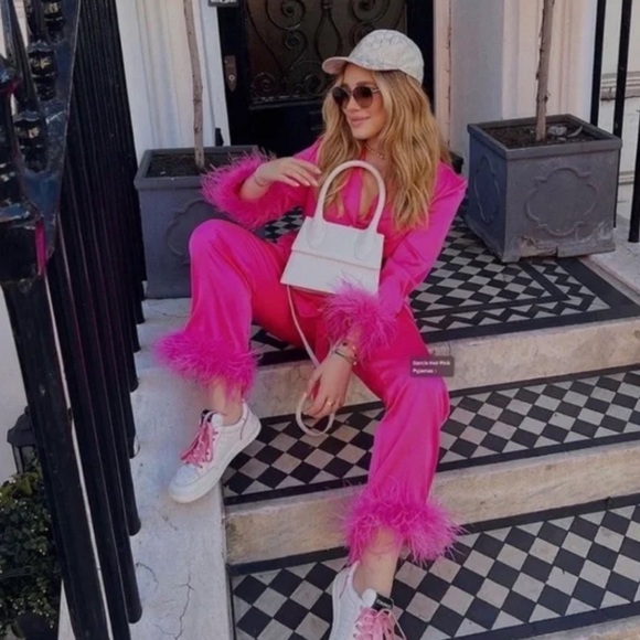 NADINE MERABI Darcie Hot Pink Feather Pajama Set *Blogger Favorite* - Picture 3 of 15